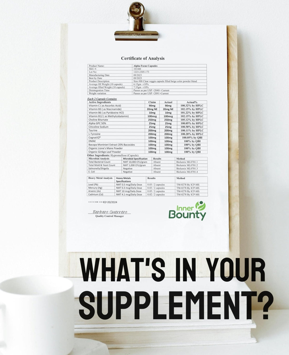 Inner Bounty Focus 14-in-1 Nootropic Brain Supplement with Lions Mane, Alpha GPC Choline, Vitamin C & B12, Taurine, Bacopa - Energy, Cognitive, Memory Support, 60 Filler Free Capsules - Maple Wellness Supplements