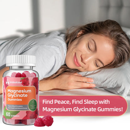IRIDESICENT Magnesium Glycinate Gummies 400mg, Sugar Free Magnesium Supplement w/Ashwagandha, Zinc, Vegan Magnesium Glycinate Supplement for Adults - 120 Cherry Gummies - Maple Wellness Supplements