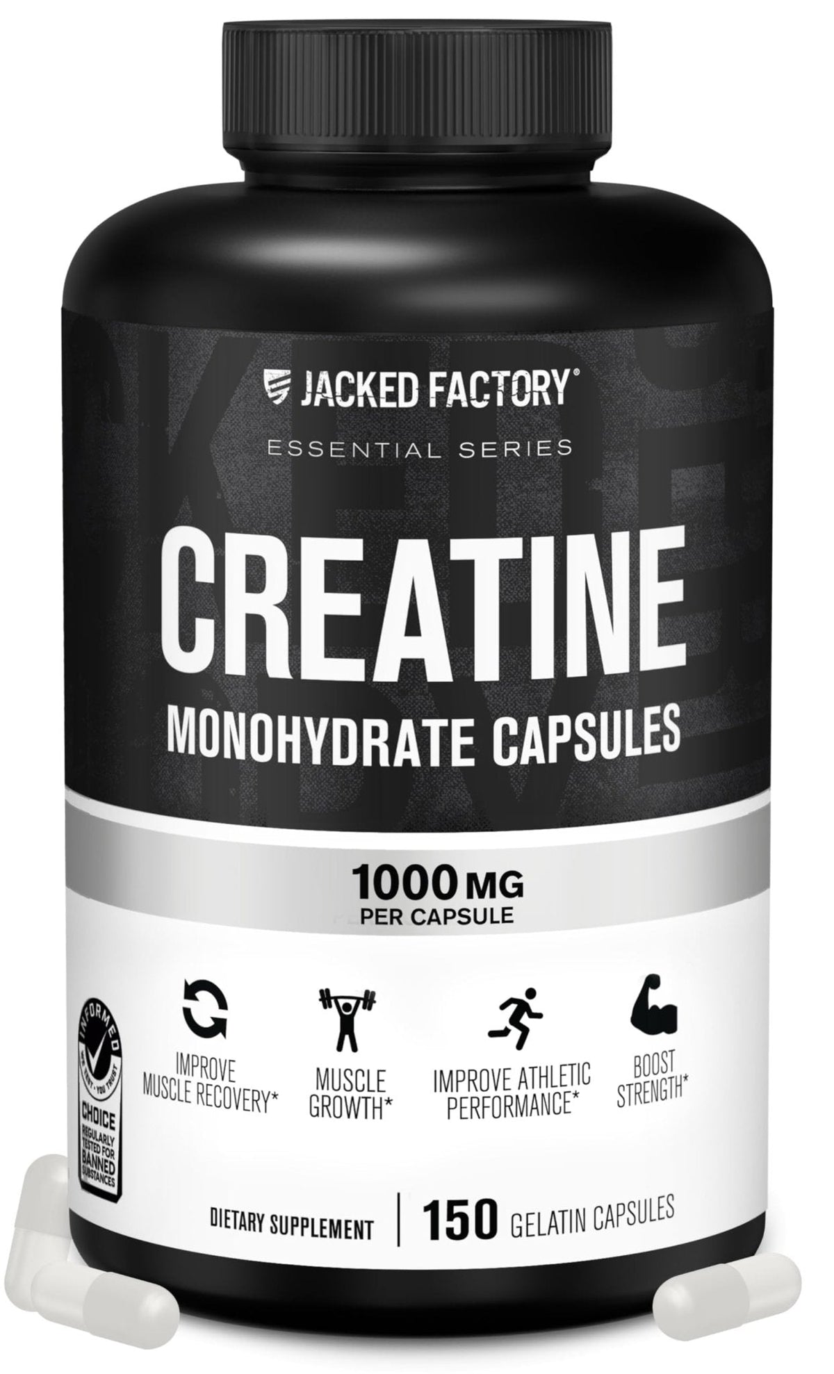 Jacked Factory Creatine Monohydrate Capsules - Creatine Pills for Muscle Growth, Increased Strength, Enhanced Energy Output and Improved Athletic Performance - 150 Capsules - Maple Wellness Supplements