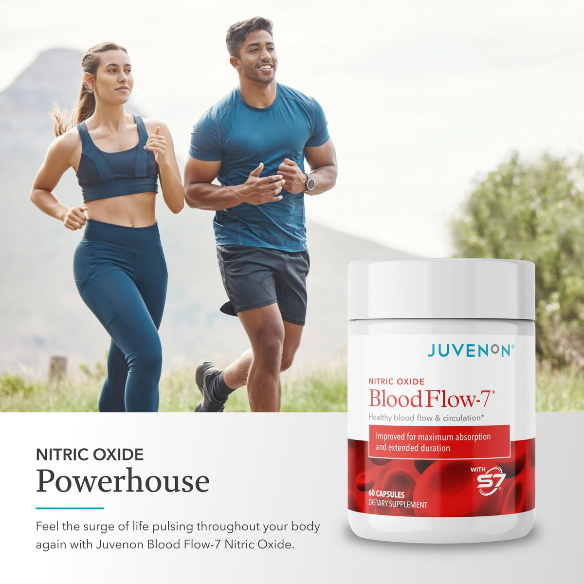 Juvenon BloodFlow-7 Nitric Oxide Supplements for Men & Women - Natural Nitric Oxide Booster with Nitrosigine® + S7® - Maple Wellness Supplements