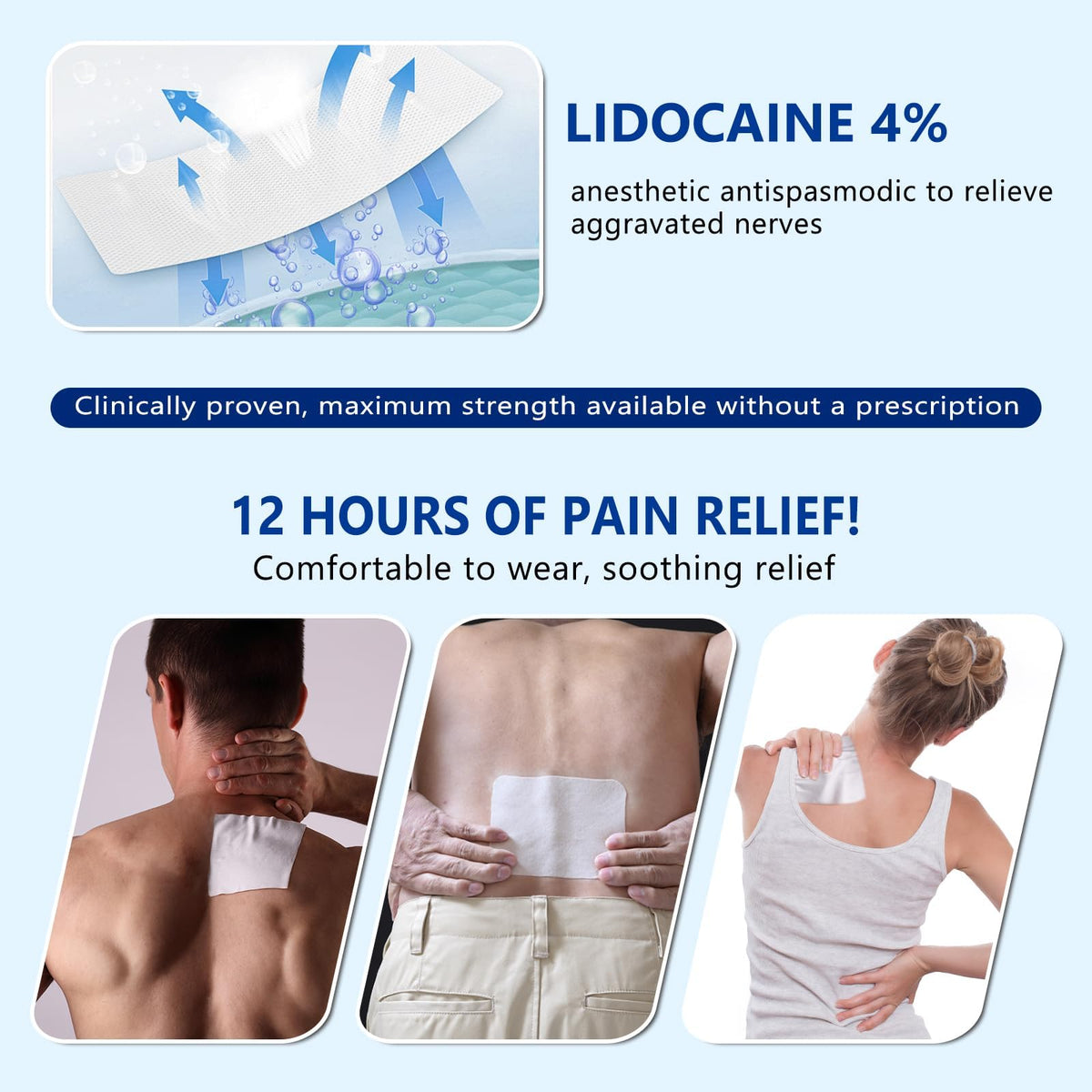 KIbabyDI Professional Lidocaine Pain Relief Patches - 20 Count | 4% Medicated Gel Patches for Targeted Joint & Muscle Comfort | Long-Lasting 12-Hour Relief, Ultra-Flexible Design -lb265 - Maple Wellness Supplements