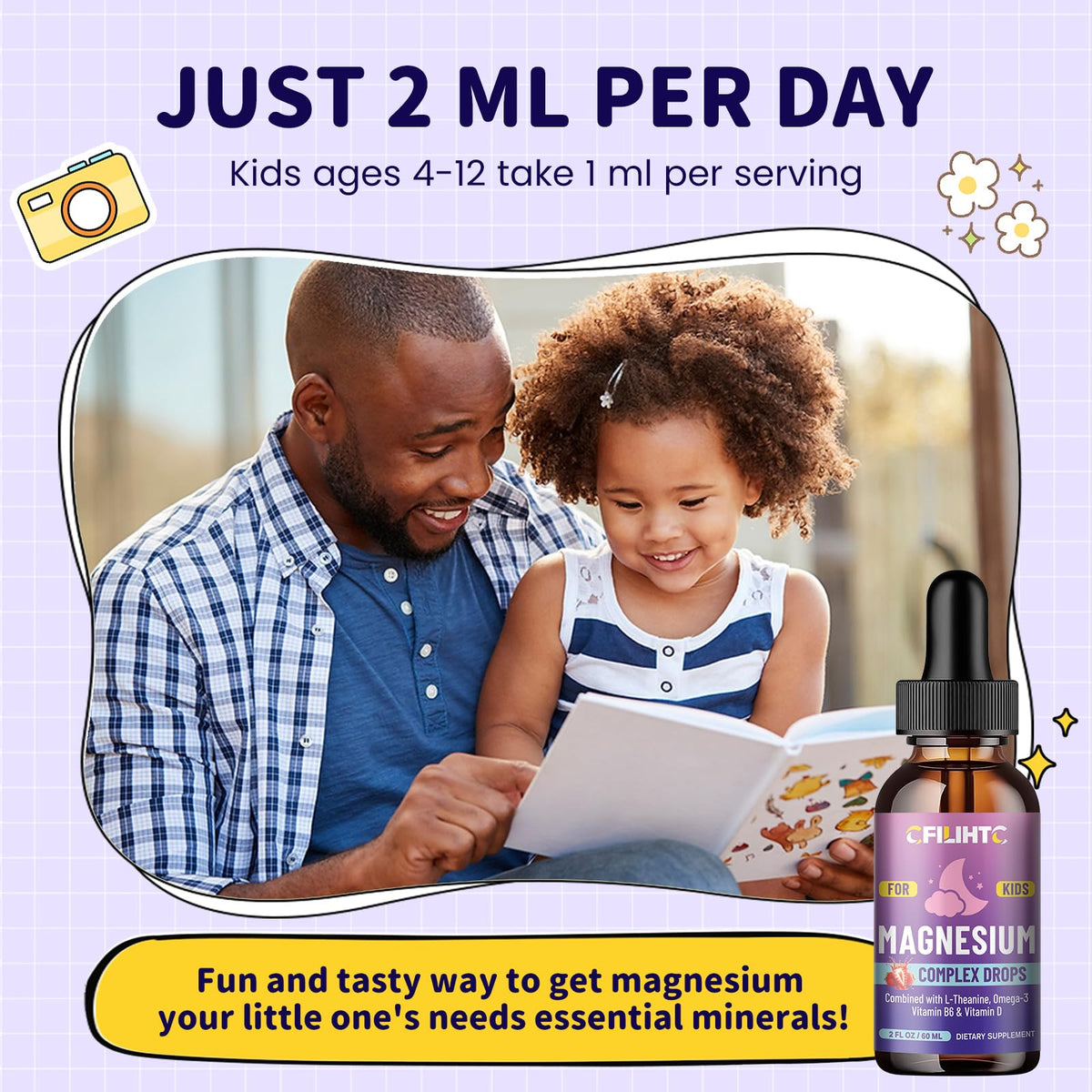 Kids Magnesium Liquid Drops-Magnesium Glycinate Liquid for Kids Supplement-w/L-theanine, Omega-3, Vitamin B6, D3 - for Sleep, Relaxation, Brain, Bones - Maple Wellness Supplements