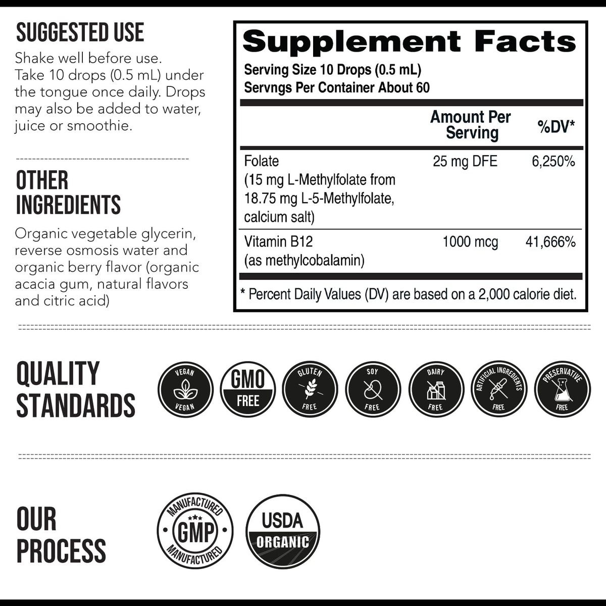 L Methyl Folate 15mg Plus Methyl B12 Cofactor – Organic Berry Flavor, High Potency Liquid Sublingual Active 5-MTHF Form - Supports Mood, Methylation - Maple Wellness Supplements