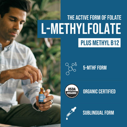 L Methyl Folate 15mg Plus Methyl B12 Cofactor – Organic Berry Flavor, High Potency Liquid Sublingual Active 5-MTHF Form - Supports Mood, Methylation - Maple Wellness Supplements