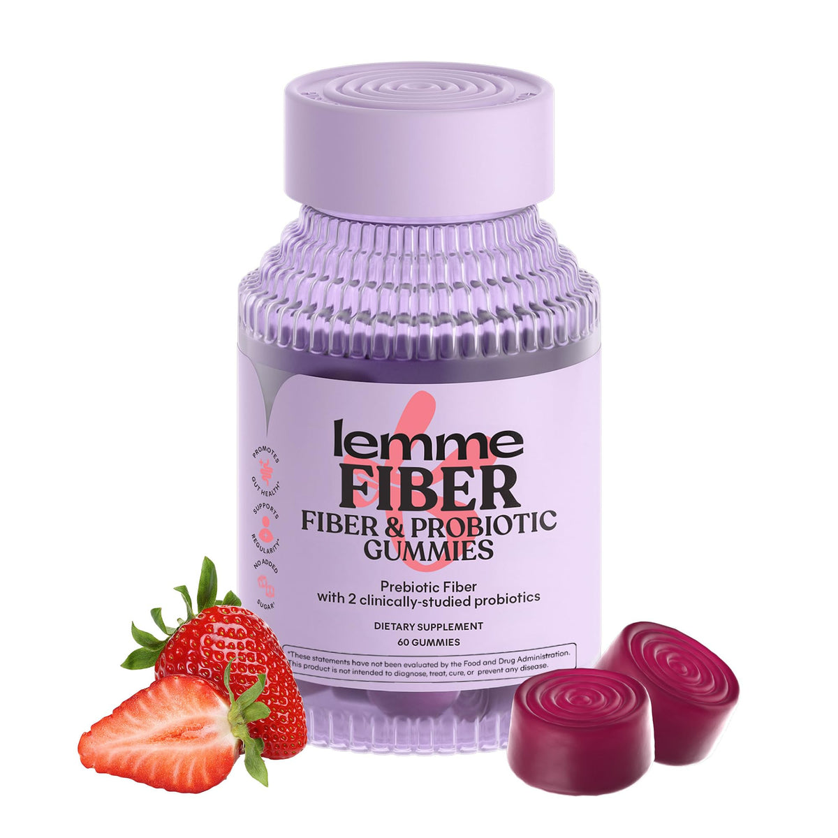 Lemme Fiber & Probiotic Gummies for Adults, Promotes Regularity & Digestive Health, No Sugar Added Strawberry Flavor, 4g Prebiotic Fiber & Clinically - Maple Wellness Supplements