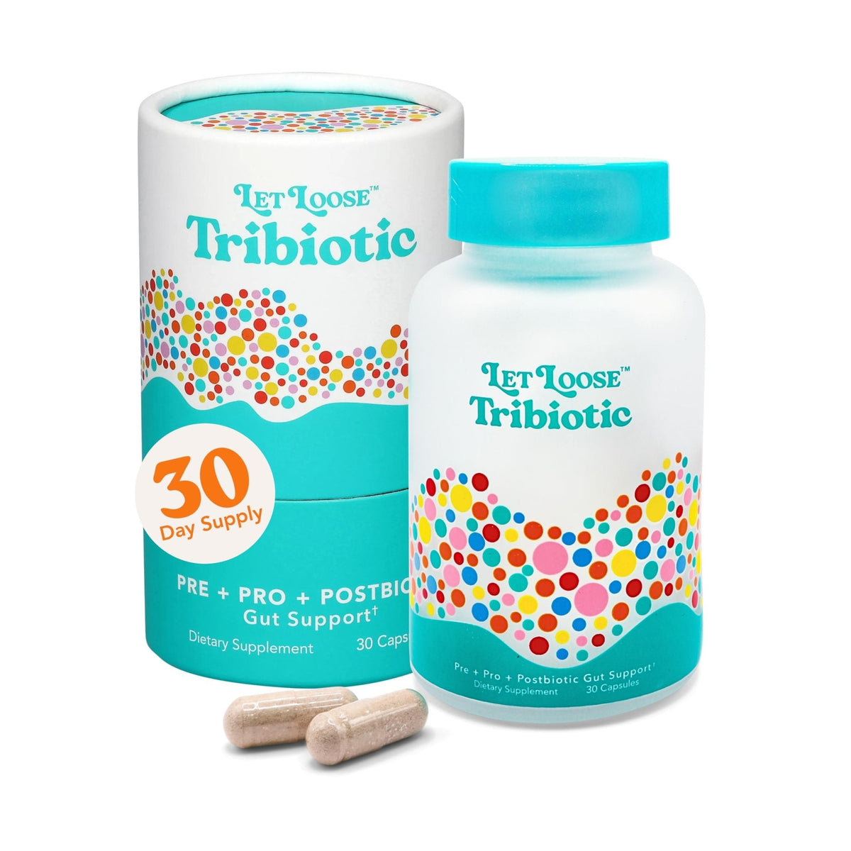 Let Loose Daily Tribiotic Pills - Probiotics, Prebiotics, and Postbiotics to Feed Your Microbiome and Support Smooth Daily Digestion, Gut Health, Gut Lining Repair for Women and Men, 30 Capsules - Maple Wellness Supplements
