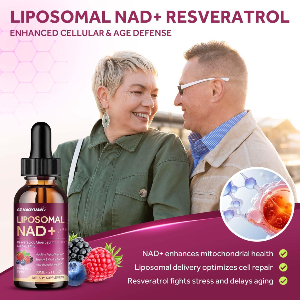 Liposomal NAD Supplement - 1200mg NAD+ Liquid Drops for Women & Men with Nicotinamide, Resveratrol, Quercetin, TMG, Black Pepper Extract - Brain & Cellular Mitochondrial Health, Anti-Aging, Longevity - Maple Wellness Supplements