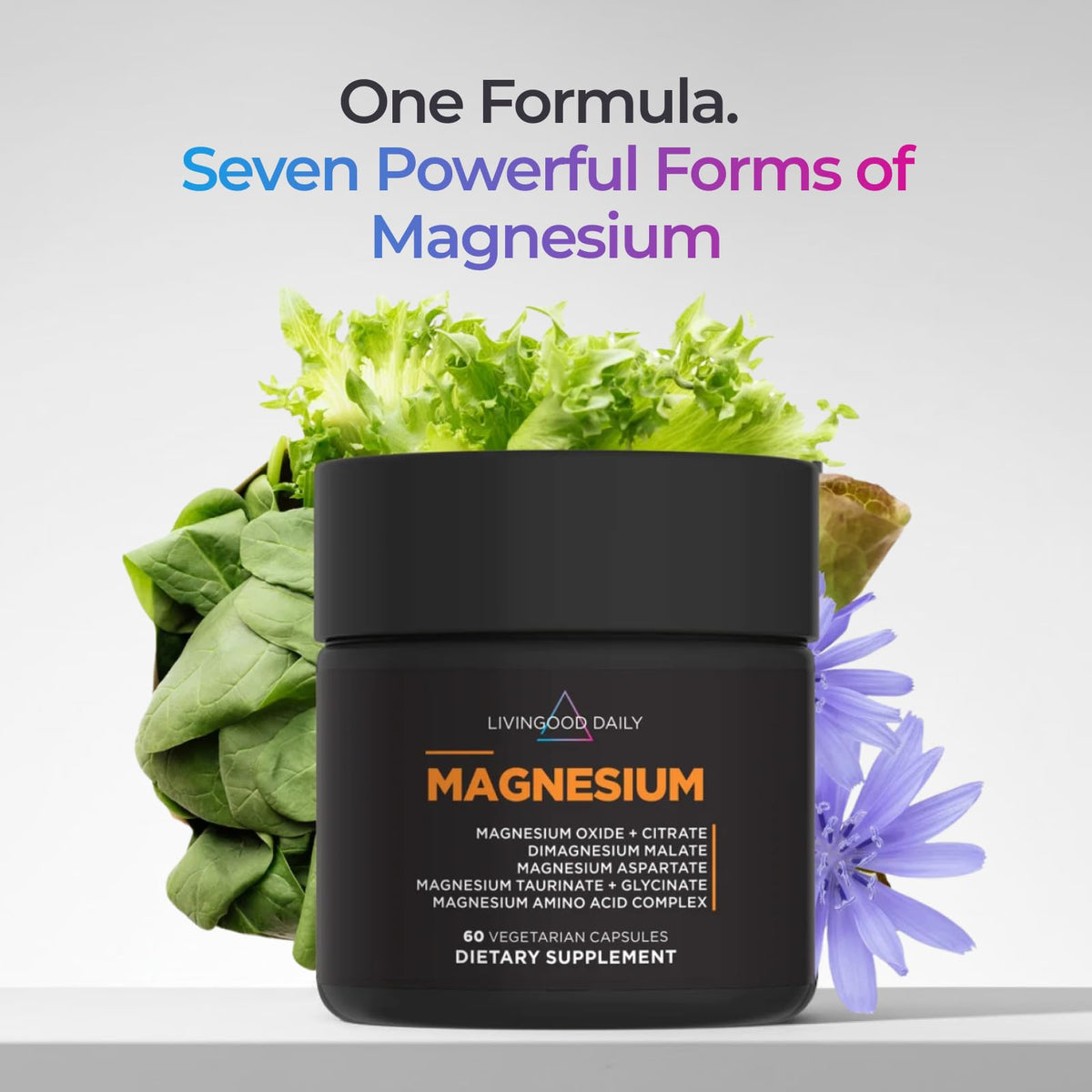 Livingood Daily Magnesium Supplement with Magnesium Glycinate, Citrate, Malate, Oxide, Aspartate, Amino Acid Complex and Chicory Root for Heart Health, Sleep and Muscle Support, 300mg, 60 Capsules - Maple Wellness Supplements