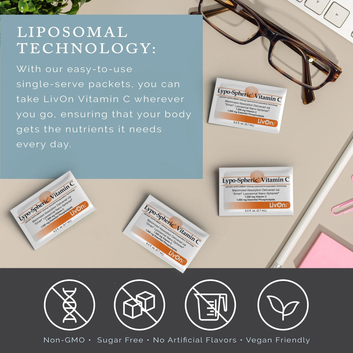 LivOn Laboratories Lypo–Spheric Vitamin C – 6 Cartons (180 Packets) – 1,000 mg Vitamin C & 1,000 mg Essential Phospholipids Per Packet – Liposome Encapsulated for Improved Absorption – 100% Non–GMO - Maple Wellness Supplements