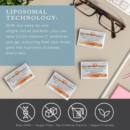 LivOn Laboratories Lypo–Spheric Vitamin C – 6 Cartons (180 Packets) – 1,000 mg Vitamin C & 1,000 mg Essential Phospholipids Per Packet – Liposome Encapsulated for Improved Absorption – 100% Non–GMO - Maple Wellness Supplements