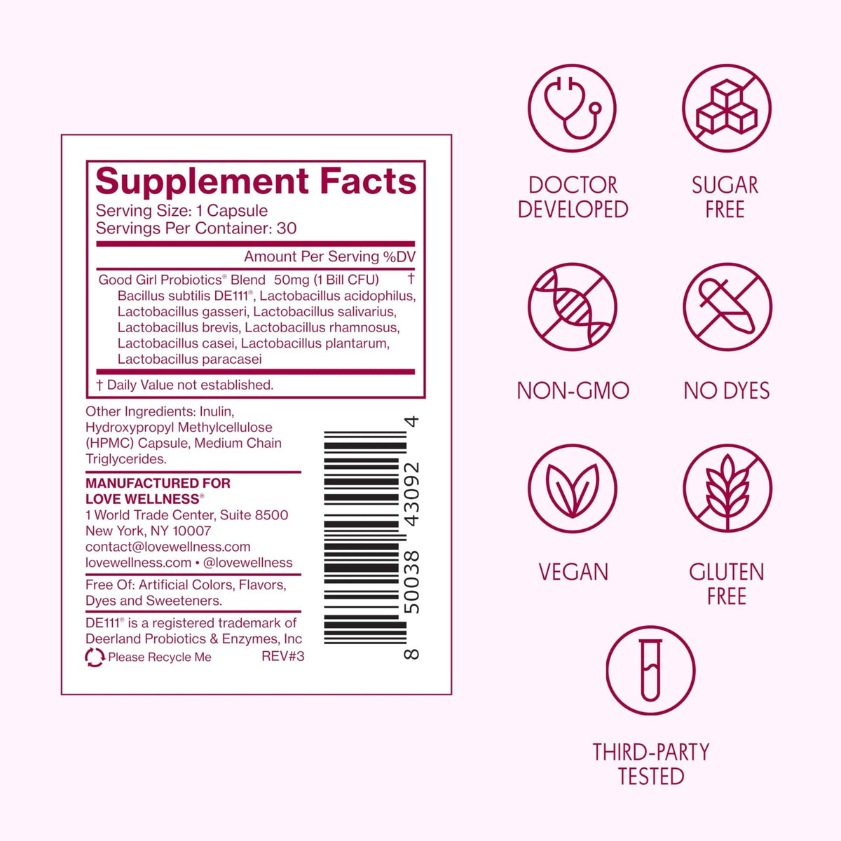 Love Wellness Good Girl Probiotics | Women’s Vaginal Health & pH Balance Supplement | 9-Strain Probiotic for Urinary Tract, Yeast, Odor & Immune Support | Gluten-Free (30-Day Supply) - Maple Wellness Supplements