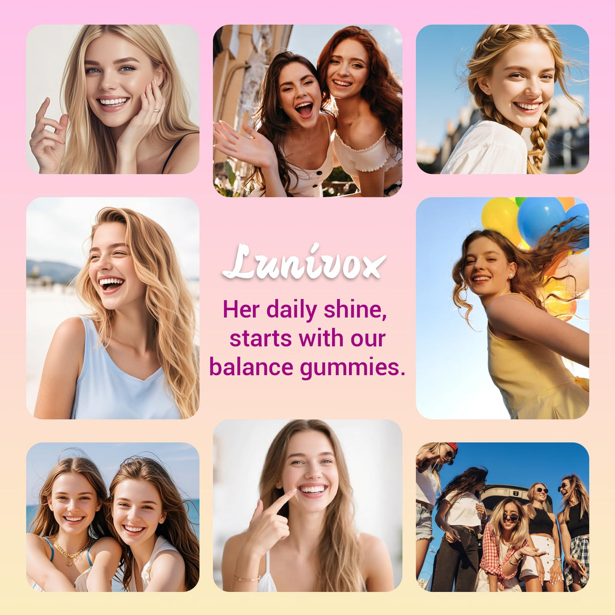 Lunivox Her Juicy Feminine Probiotics Gummies for Women, with Prebiotics & Slippery Elm - Promotes pH Balance, Gut Health & Immune Support - Pineapple Flavor, 60 Count - Maple Wellness Supplements