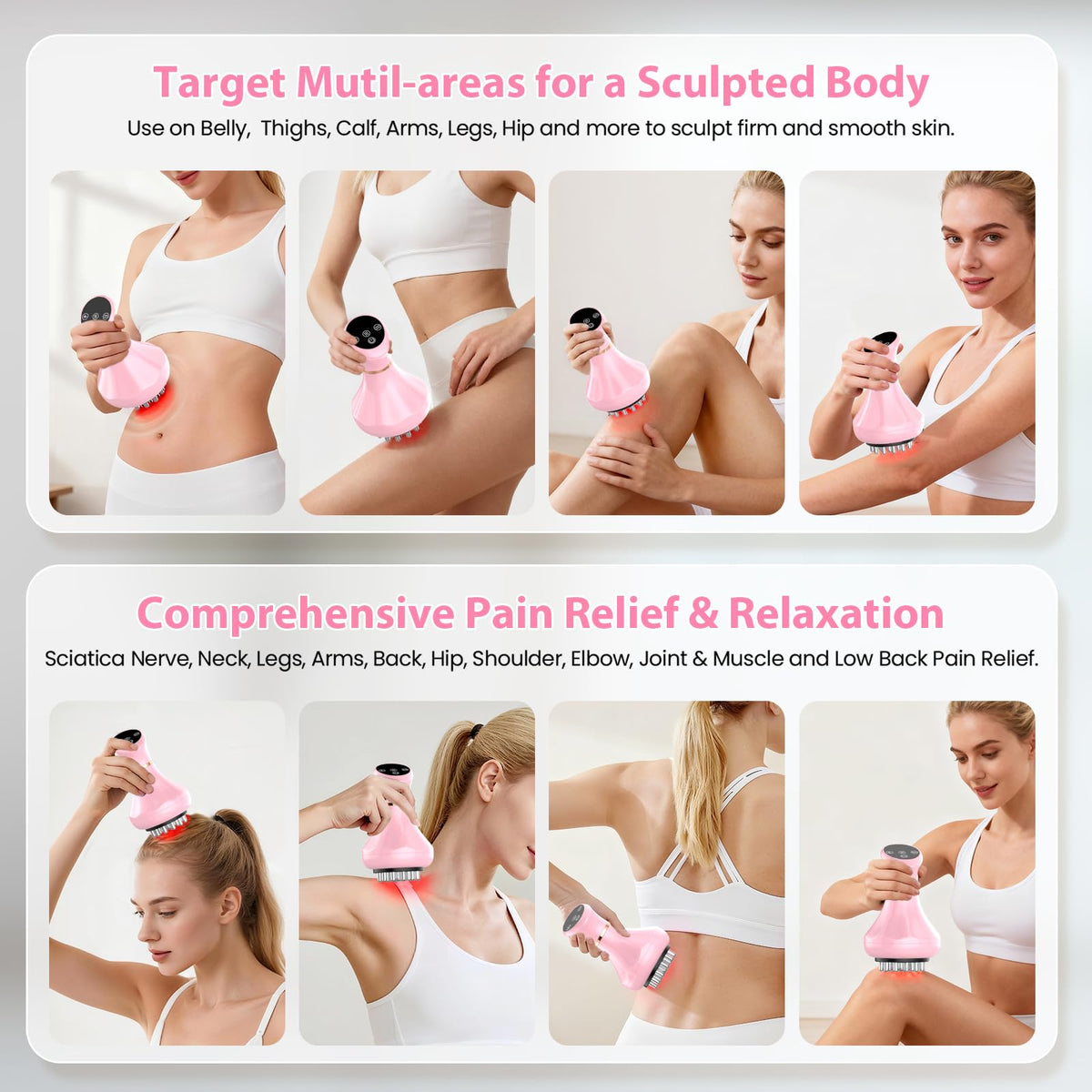 Lymphatic Drainage Massager, Anti Cellulite Massage Tool For Thigh & Belly Stretch Marks & Cellulite Reduction, Handheld Massage tools for Sciatica Nerve, Legs, Arms, Hip, Muscle, Low Back Pain Relief - Maple Wellness Supplements