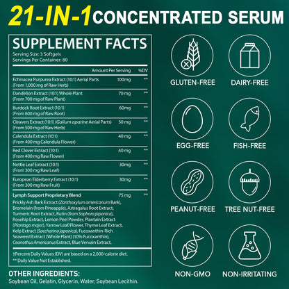 Lymphatic Drainage Supplements, Lymph System Support Supplement for Women & Men, Natural Herbal Blends with Echinacea, Dandelion, Burdock Root for Lymph System - 240 Softgels - Maple Wellness Supplements
