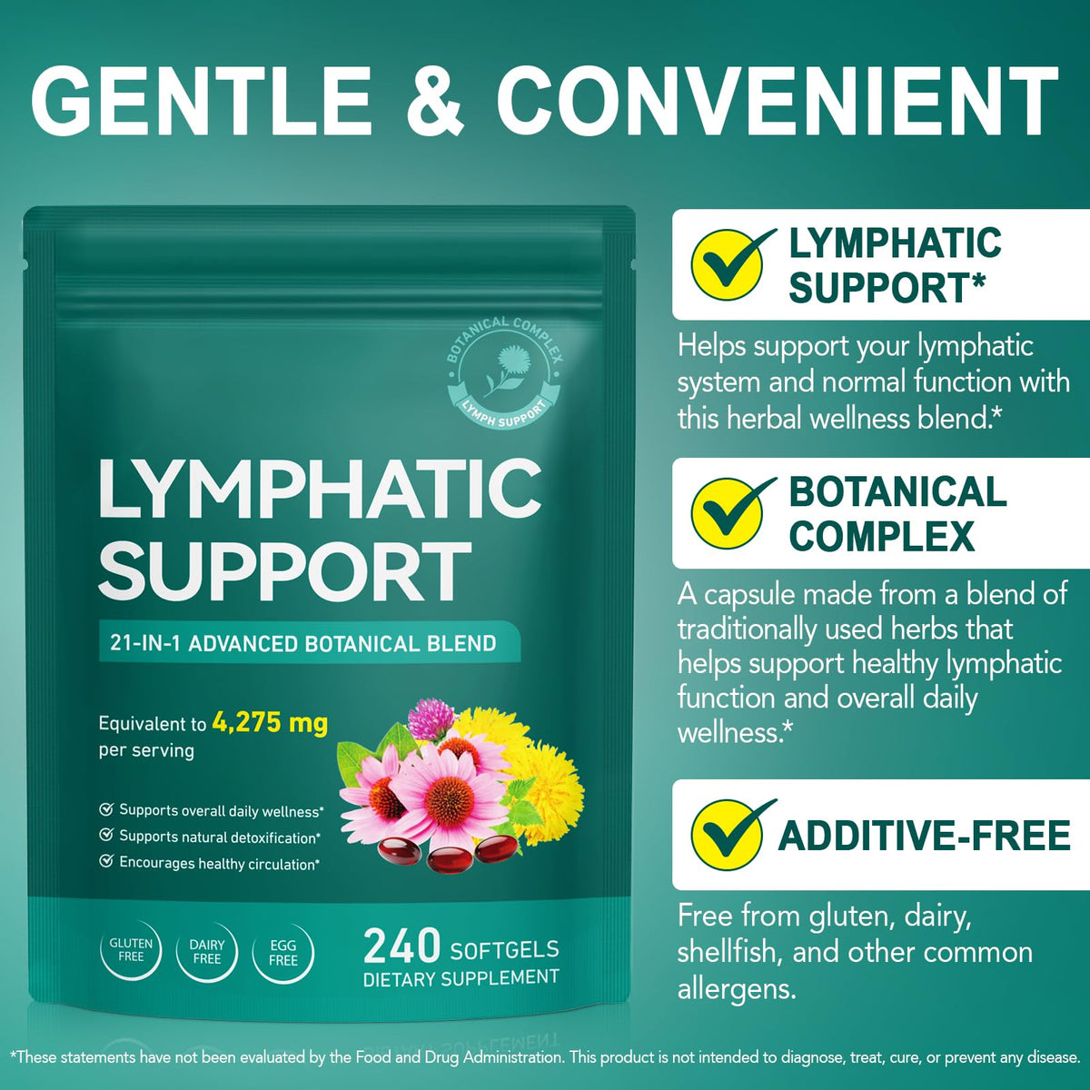 Lymphatic Drainage Supplements, Lymph System Support Supplement for Women & Men, Natural Herbal Blends with Echinacea, Dandelion, Burdock Root for Lymph System - 240 Softgels - Maple Wellness Supplements