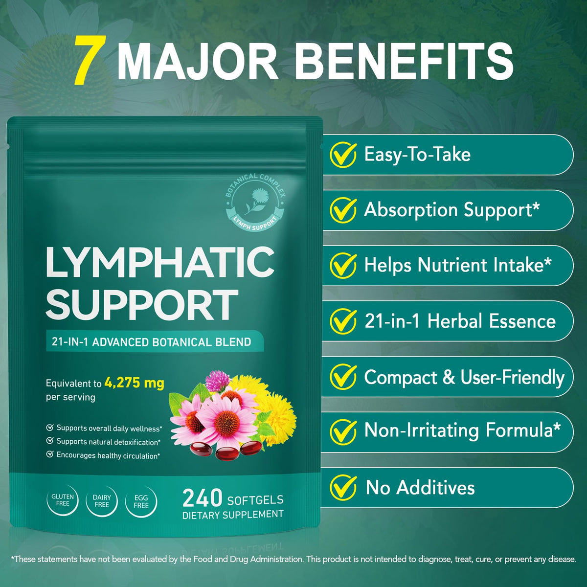 Lymphatic Drainage Supplements, Lymphatic Support Softgels for Immune Health, Plant-Based Formula with Echinacea, Burdock Root, Elderberry, Bromelain, Turmeric, 240 Softgels -2Pack - Maple Wellness Supplements