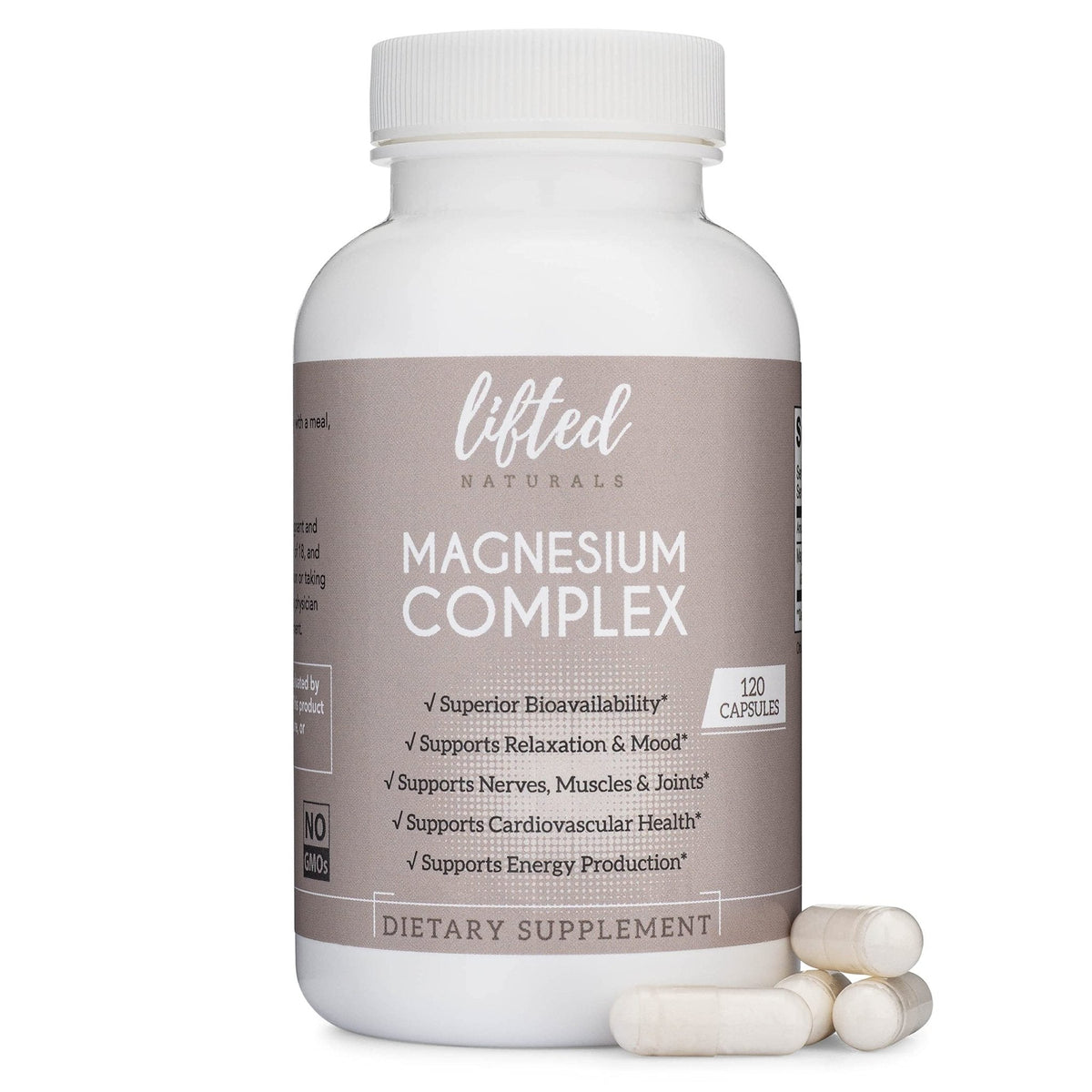 Magnesium Complex - Lifted Naturals Magnesium Supplement w/Bisglycinate, Malate, Taurate - 120 Capsules - Bioavailable Magnesium Formula for Mood, Sleep, Energy Support* - Maple Wellness Supplements