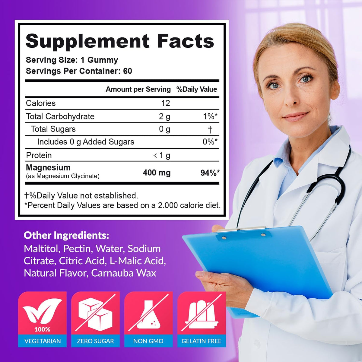 Magnesium Glycinate Gummies 400mg, Muscle Support and Relaxation, Magnesium Supplement for Women, Men and Kids, High Absorption, Sugar Free, - Maple Wellness Supplements