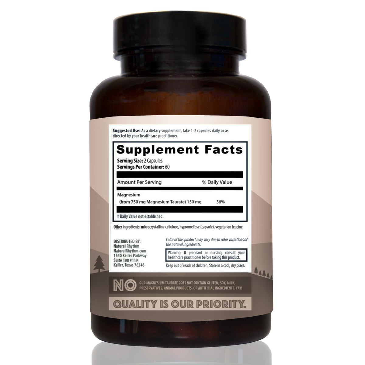 Magnesium Taurate 750mg (150mg Elemental Magnesium) – 120 Vegetarian Capsules – High-Absorption Magnesium Taurate Supplement for Heart, Muscle, and Nerve Support - Maple Wellness Supplements