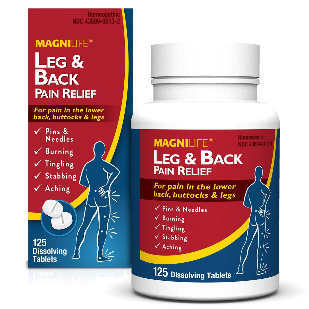 MagniLife Leg & Back Pain Relief Tablets,125 Ct, Fast-Acting Pain Relief Naturally Soothes Burning, Tingling & Stabbing Aches, Symptomatic or Preventative, Non-Habit Forming Quick-Dissolve Tablets - Maple Wellness Supplements