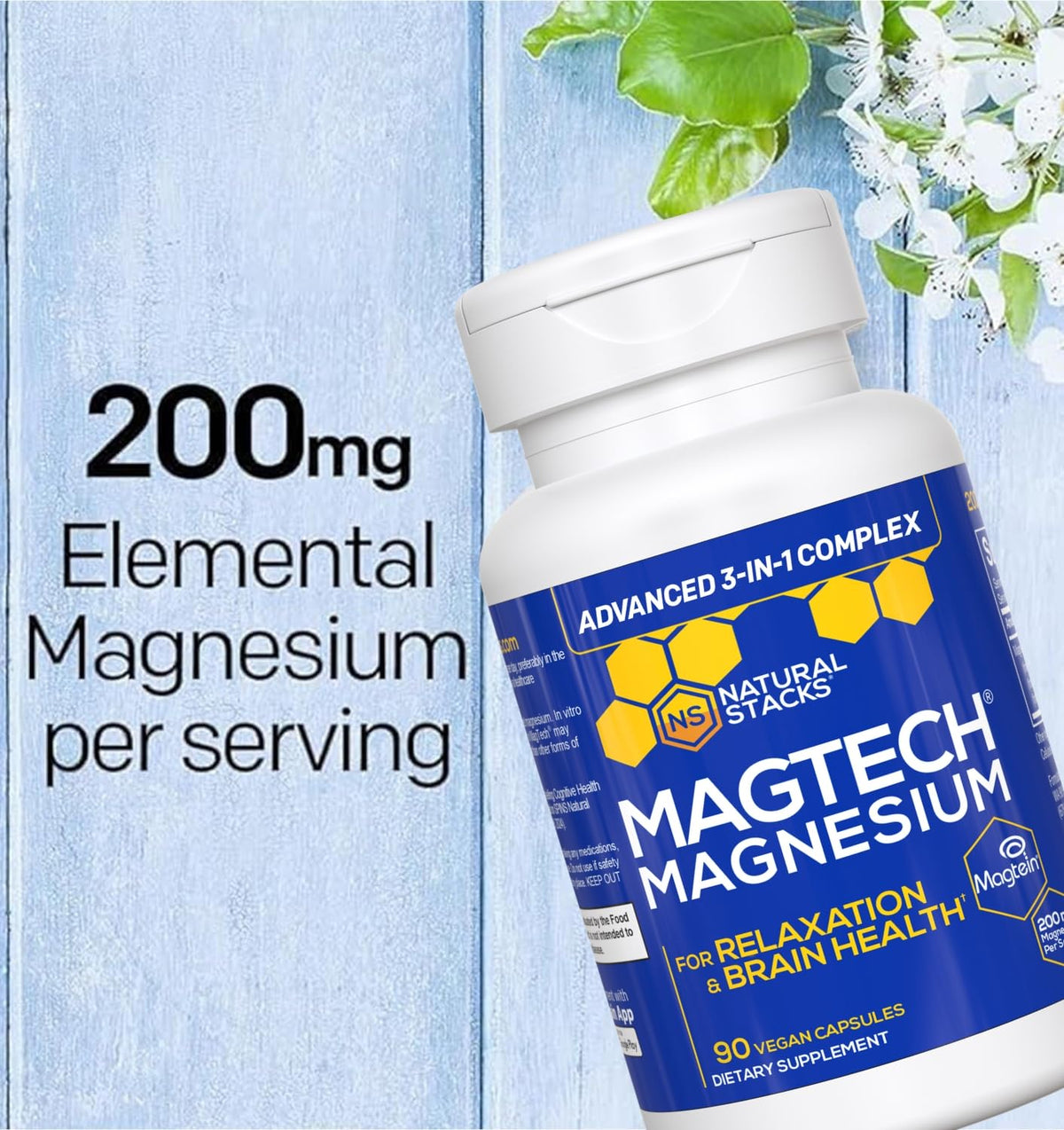 Magtein Magnesium L-Threonate, Glycinate & Taurate – 200mg Chelated Magnesium Complex – MagTech Magnesium Supplement for Relaxation & Brain Health – 90 Capsules - Maple Wellness Supplements