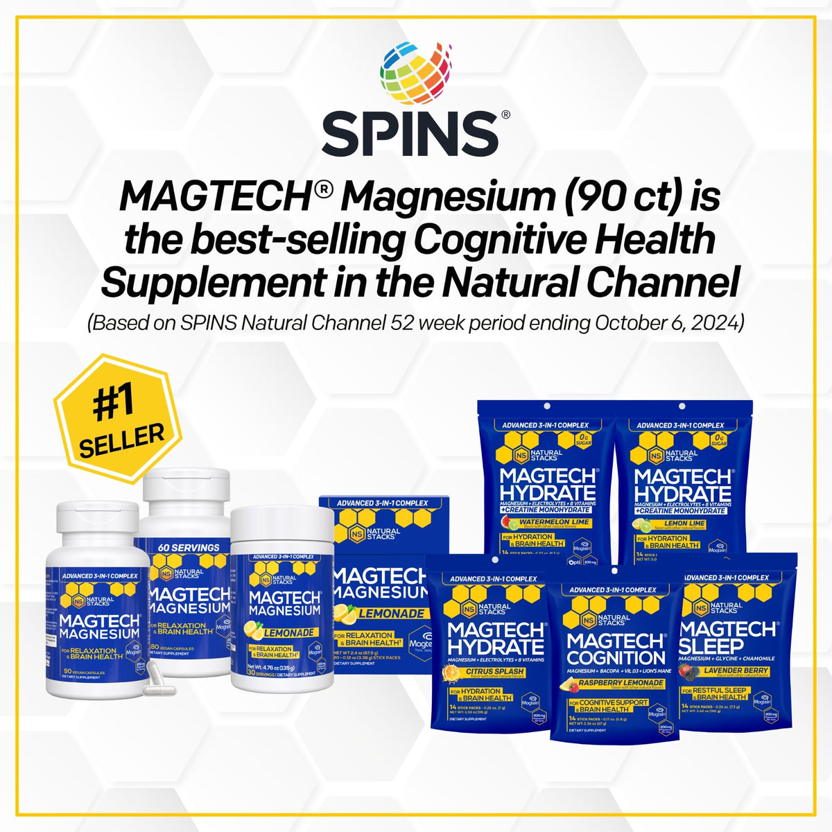 Magtein Magnesium L-Threonate, Glycinate & Taurate - MagTech Magnesium Powder - Sugar Free Lemonade Drink - 200mg Chelated Triple Complex - Supports Relaxation & Brain Health* - 30 Servings - Maple Wellness Supplements