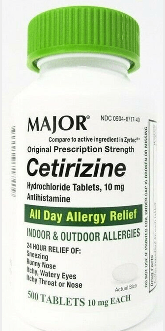 Buy ​Major Cetirizine Hydrochloride Antihistamine 10mg Tablets 500ct - Vitaza UK Supplements UK