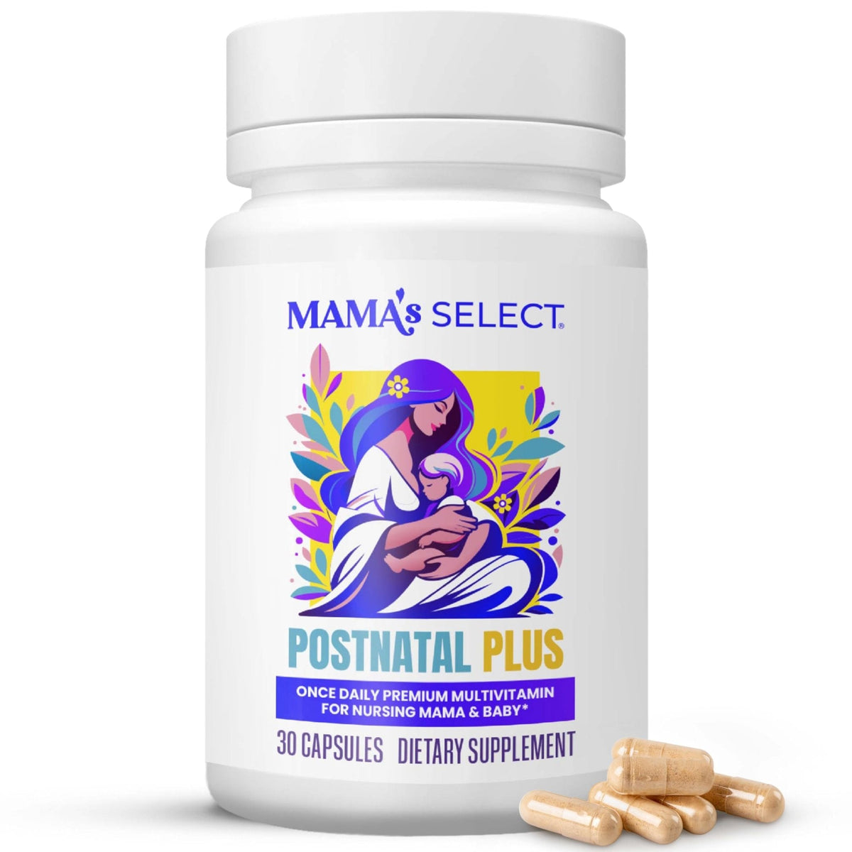 Mama's Select Postnatal Vitamins – Boosts Hair Recovery, Milk Supply, & Wellness – Allergen-Free, Vegan, MTHFR Friendly, Methylated Folate & B Vitamins, - Maple Wellness Supplements