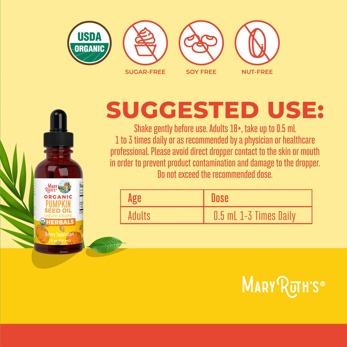 MaryRuth Organics Pumpkin Seed Oil Cold Pressed | 2 Month Supply | USDA Organic Pumpkin Seed Liquid Drops for Men and Women | Urinary Health in Men | Sugar Free | Vegan | Non-GMO | 60 Servings - Maple Wellness Supplements