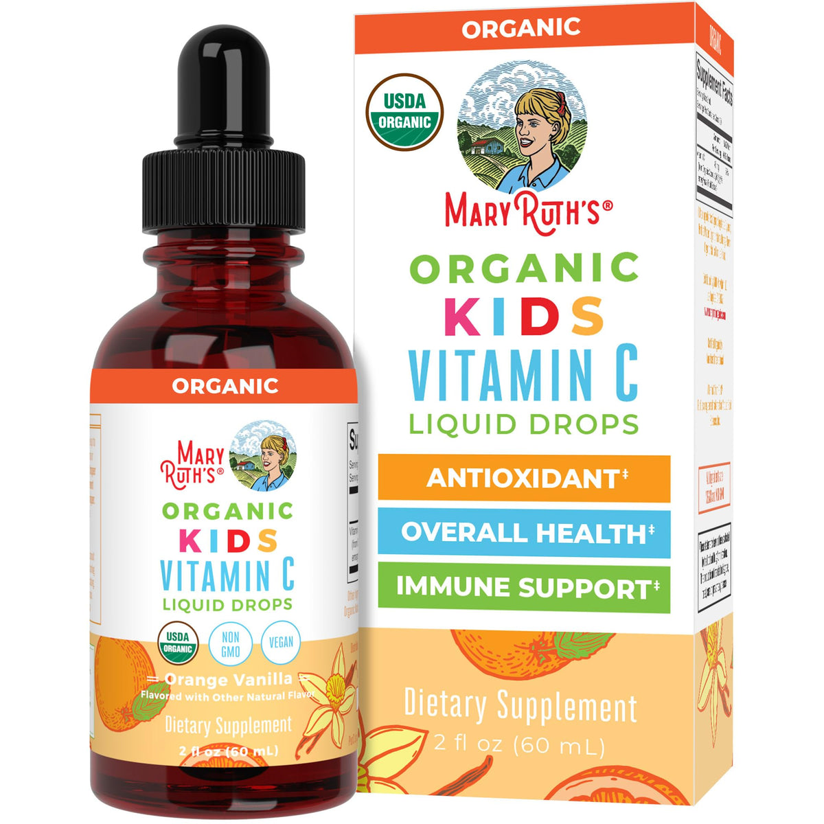 MaryRuth Organics USDA Kids Vitamin C Drops | Vegan Immune Support Supplement for Ages 4-13 | Immune Support & Overall Health | Vitamin C from Organic Acerola Fruit Extract | 2oz - Maple Wellness Supplements