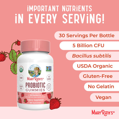 MaryRuth Organics USDA Organic Probiotic Gummies |Probiotics forWomen & Men Digestive Health & Gut Comfort Supplement 5 Billion CFU | Immune & Digestive Support | Vegan | Non-GMO | 60 Count - Maple Wellness Supplements