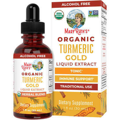 MaryRuth Organics USDA Turmeric Gold Liquid Drops | Herbal Blend | Turmeric Curcumin | Black Pepper | Cassia Cinnamon Bark | Ginger Root | Immune Support | Non-GMO Project Verified | Vegan | 1oz - Maple Wellness Supplements