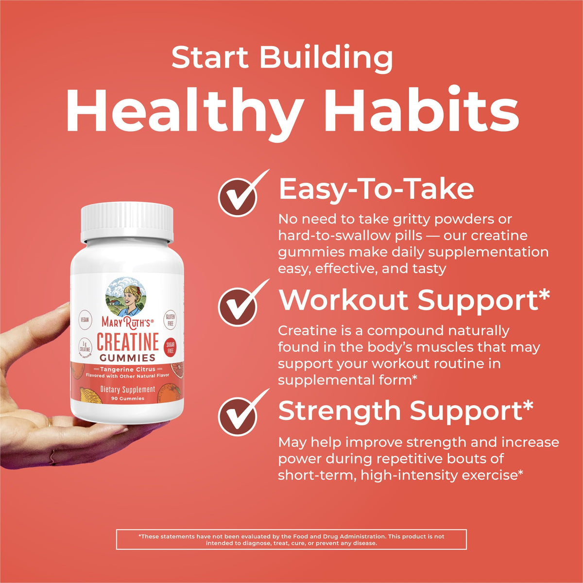 MaryRuth's Creatine Gummies | Creatine Monohydrate Gummies | 3g Creatine Per Serving | Creatine for Women & Men | Tangerine Citrus Flavor | Exercise | Workout | Sugar Free | Vegan | 90 Count - Maple Wellness Supplements