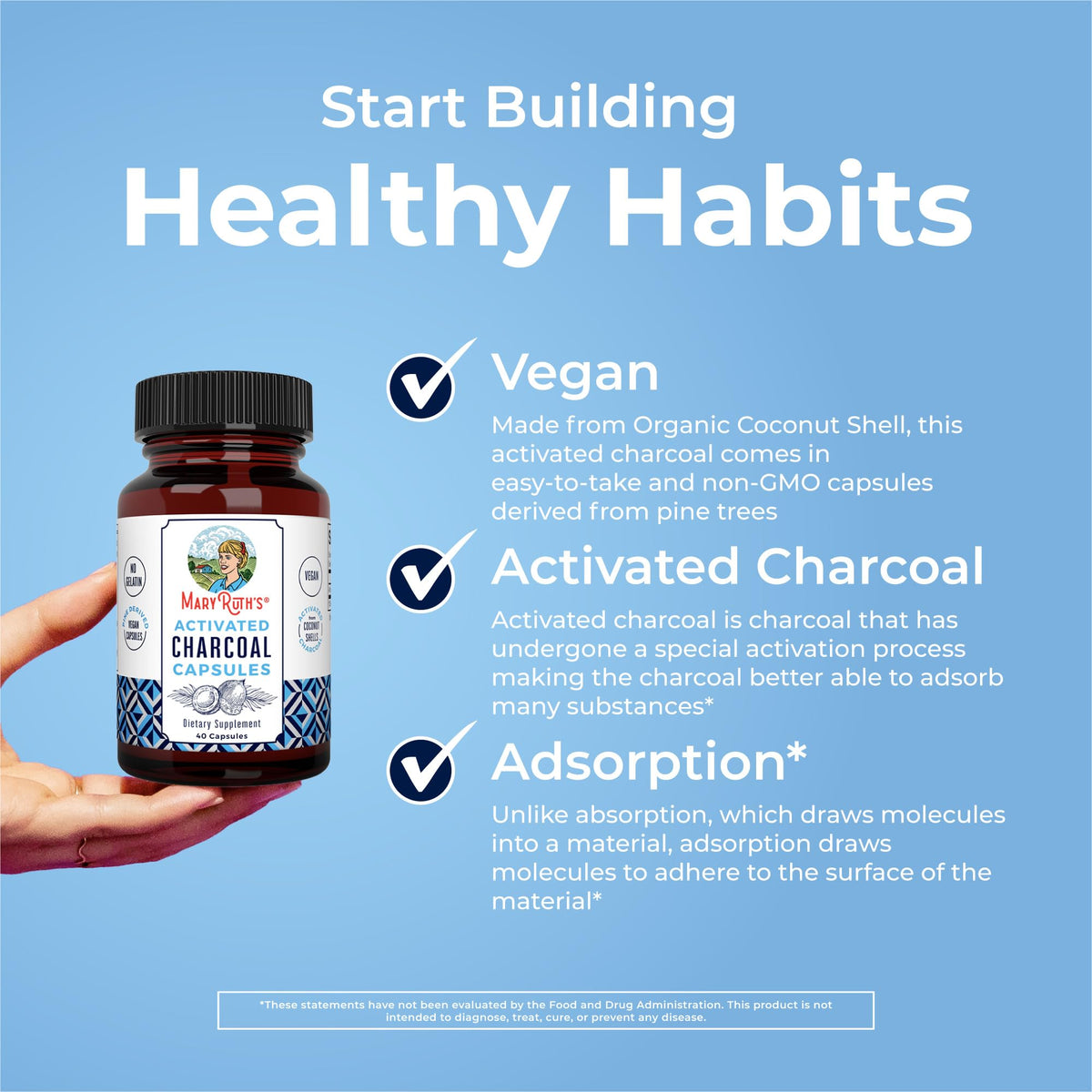 MARYRUTH'S Organics Activated Charcoal Capsules | Substance Adsorption | Derived from Coconut Shells | Vegan Capsules from Pine Trees - Maple Wellness Supplements