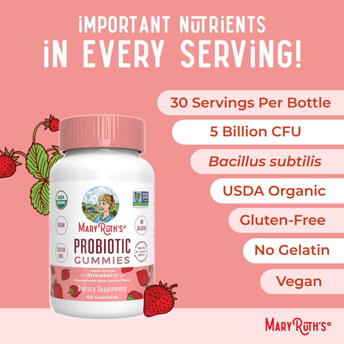 MARYRUTH'S USDA Organic Probiotic Gummies Probiotic Digestive Support | Immune Support | Digestive & Gut Health Supplement | 5 Billion CFU - Maple Wellness Supplements