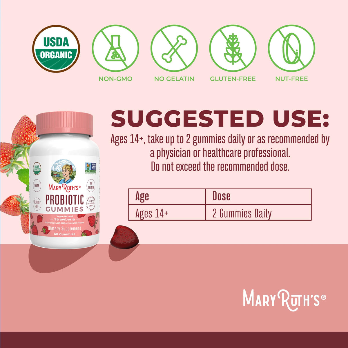 MARYRUTH'S USDA Organic Probiotic Gummies Probiotic Digestive Support | Immune Support | Digestive & Gut Health Supplement | 5 Billion CFU - Maple Wellness Supplements