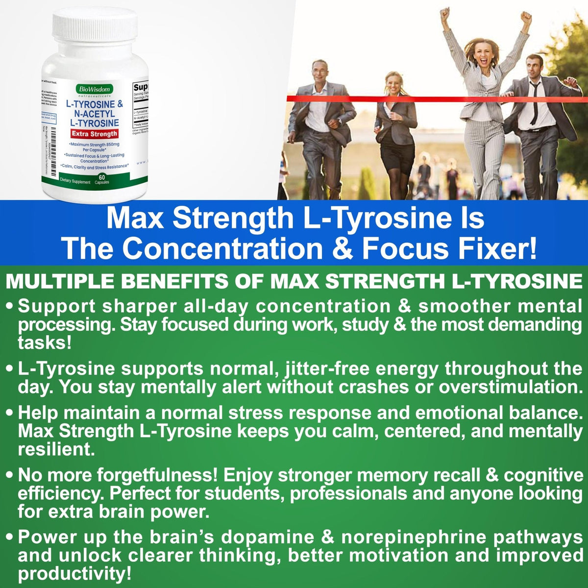 Max Strength L Tyrosine Supplement & N Acetyl L Tyrosine Peak Focus, Alertness, Concentration, Body & Mind Energy. L-Tyrosine 850mg Per 1 Capsule. A Well-Being Nutrient Boost For Performance - Maple Wellness Supplements