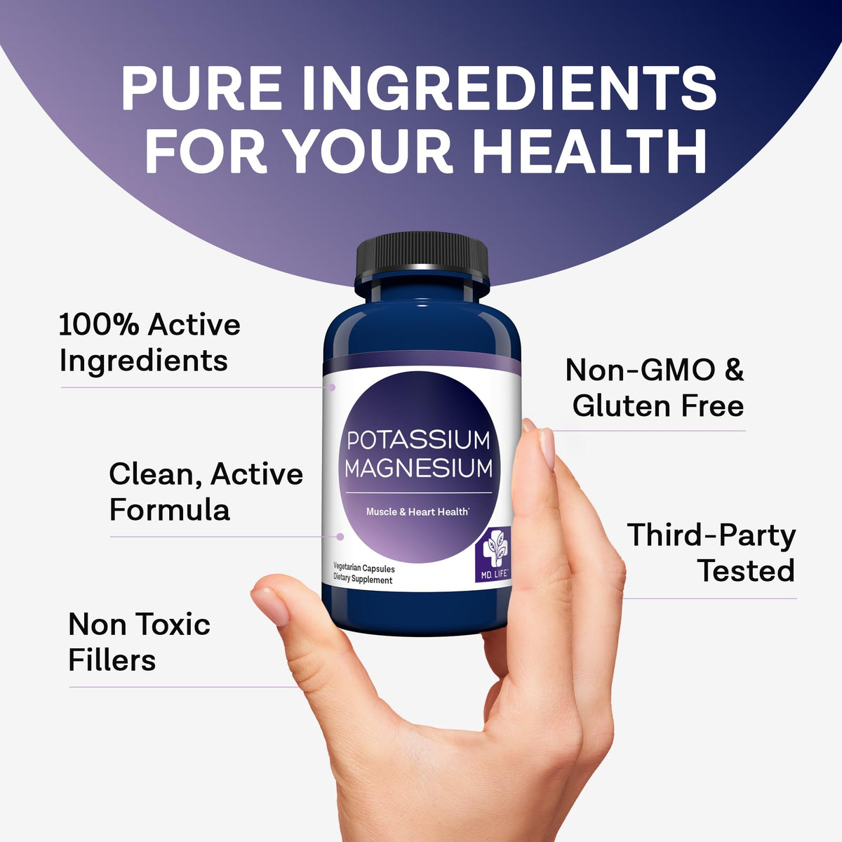MD. Life Potassium Magnesium Supplement - 90 Capsules - Magnesium Potassium Supplement - High Absorption Complex - Maple Wellness Supplements
