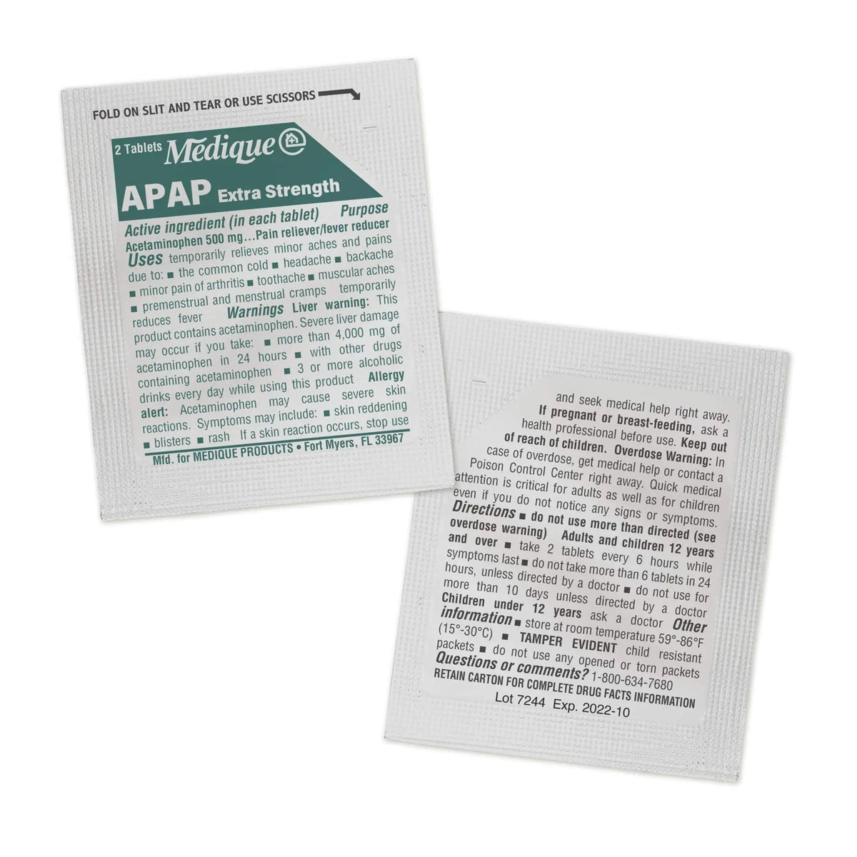 Medique @ Home 70433 Extra Strength APAP Tablets, Non-Aspirin, 50 Packets (2 Tablets per Packet) Total-100 Count - Maple Wellness Supplements