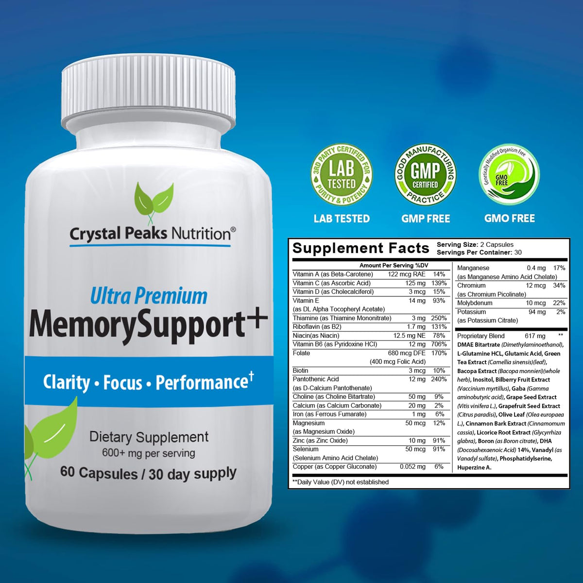 Memory Boost + Brain Support Supplement – Nootropic for Focus, Concentration, Memory. Enhanced Energy, Recall and Alertness - 60 Capsules/30-day Supply. - Maple Wellness Supplements