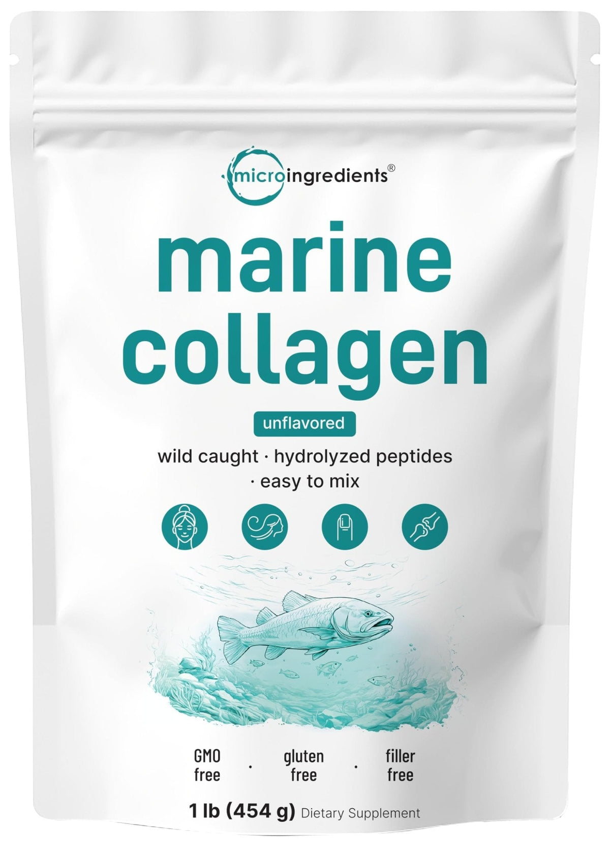 Micro Ingredients Marine Collagen Peptides Powder, 1 lb | Type I Marine Collagen + Natural Protein | Wild-Caught Fish Source - Maple Wellness Supplements