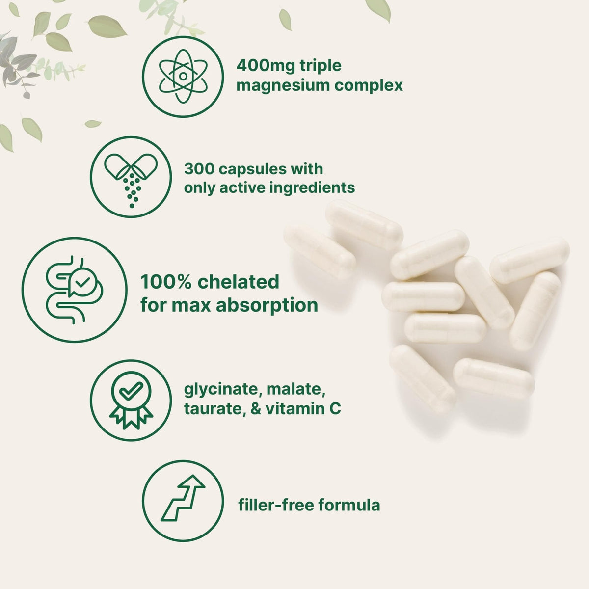 Micro Ingredients Pure Magnesium Complex, 300 Capsules | Triple Magnesium Glycinate, Malate, Taurate with Vitamin C | 100% Chelated | Supports Muscles - Maple Wellness Supplements