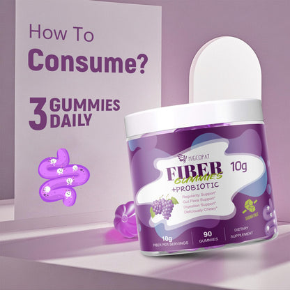 Migcopat 10G Fiber Gummies for Adults, No Sugar Added Grape Flavor, Fiber Supplement with 30 Billion CFU Probiotics Blend, ACV, Vitamin C, - Maple Wellness Supplements