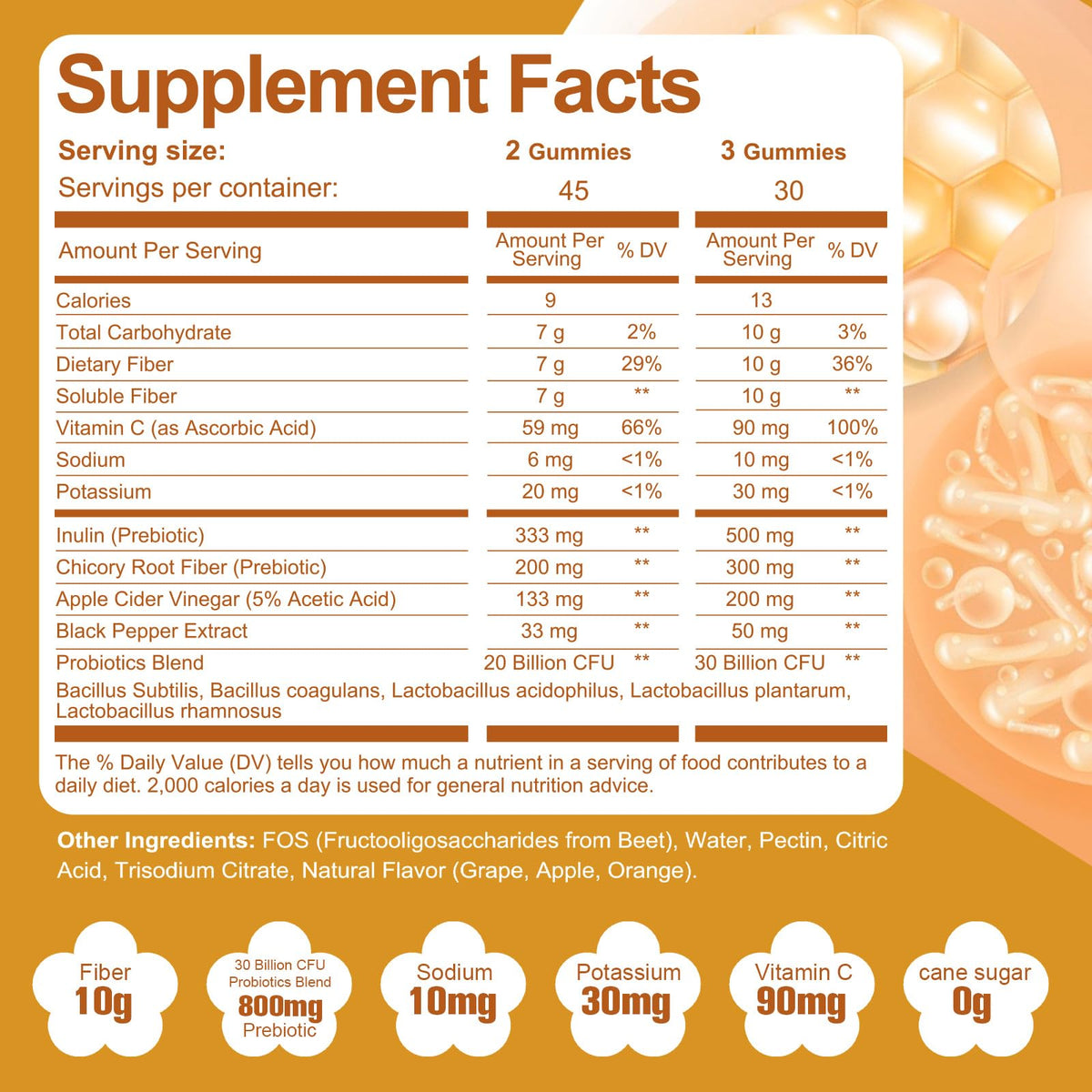 Migcopat 10G Fiber Gummies for Adults - Support Digestive Health - Fiber Supplement with 30 Billion CFU Probiotics Blend, ACV, Vitamin C, Inulin - No Sugar Added - Fruit Flavored - 180 Count - Maple Wellness Supplements