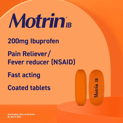 Motrin IB, Ibuprofen 200mg Tablets, NSAID Pain Reliever & Fever Reducer for Headache, Backache, Muscular Aches, & Menstrual Cramps, Over-The-Counter Pain Relief Medicine, 100 ct - Maple Wellness Supplements