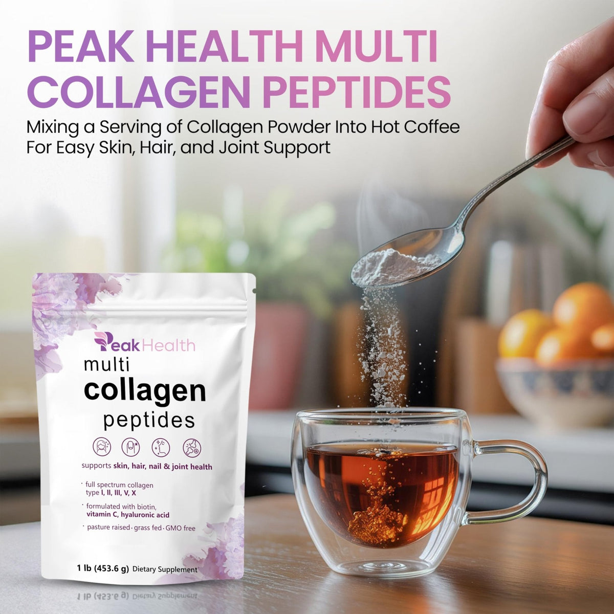 Multi Collagen Peptides Powder, 1 Pounds collagen powder- Type I,II,III,V,X with Biotin 10000mcg, Hyaluronic acid powder, Vitamin C - Unflavored Collagen Protein Powder - Maple Wellness Supplements