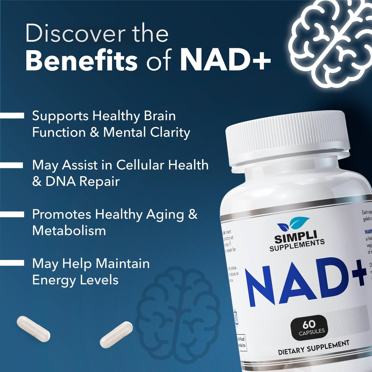 NAD Supplement for Anti-Aging and Cell Regeneration | NAD Booster 500mg Per Serving | NMN Supplement Alternative | Similar to Nicotinamide Riboside | 60 Capsules (30 Day Supply) - Maple Wellness Supplements