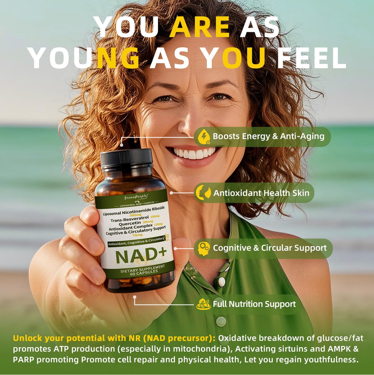 NAD+ Supplement for Women with Resveratrol , 20-in-1 NAD Plus Supplement with Liposomal Nicotinamide Riboside Boost NAD+ Levels for Cell Repair Energy, Antioxidant,Focus - 60 Vegan Capsules - Maple Wellness Supplements