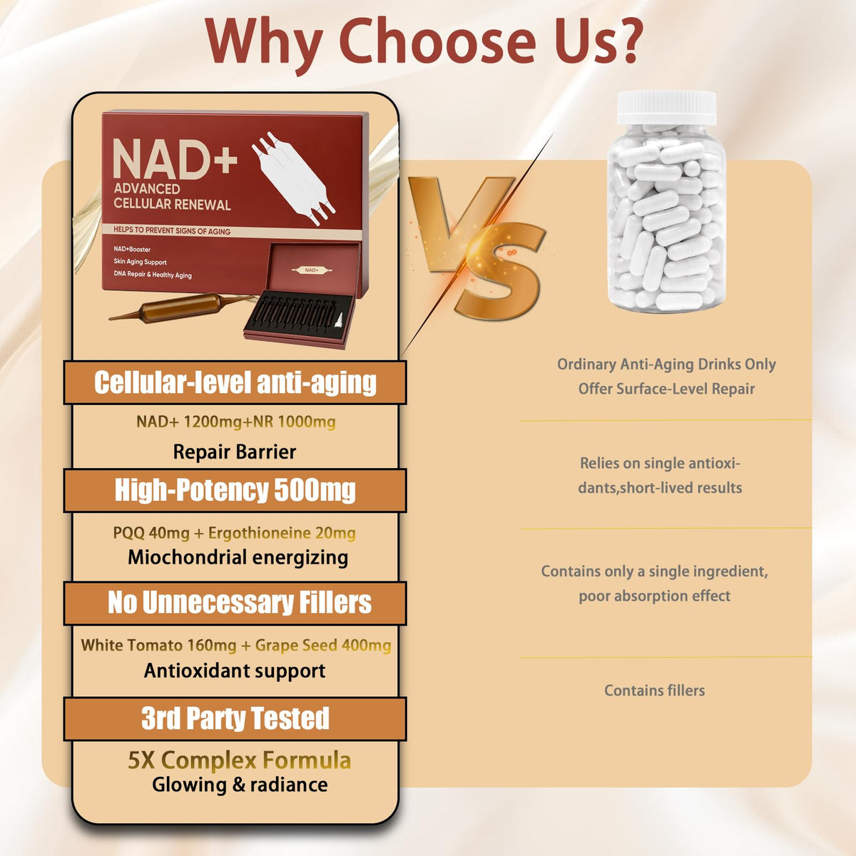 NAD+Advanced Cellular Renewal - 1200mg NAD+Liquid Supplements for Energy & Focus - 10 Vials (1) - Maple Wellness Supplements