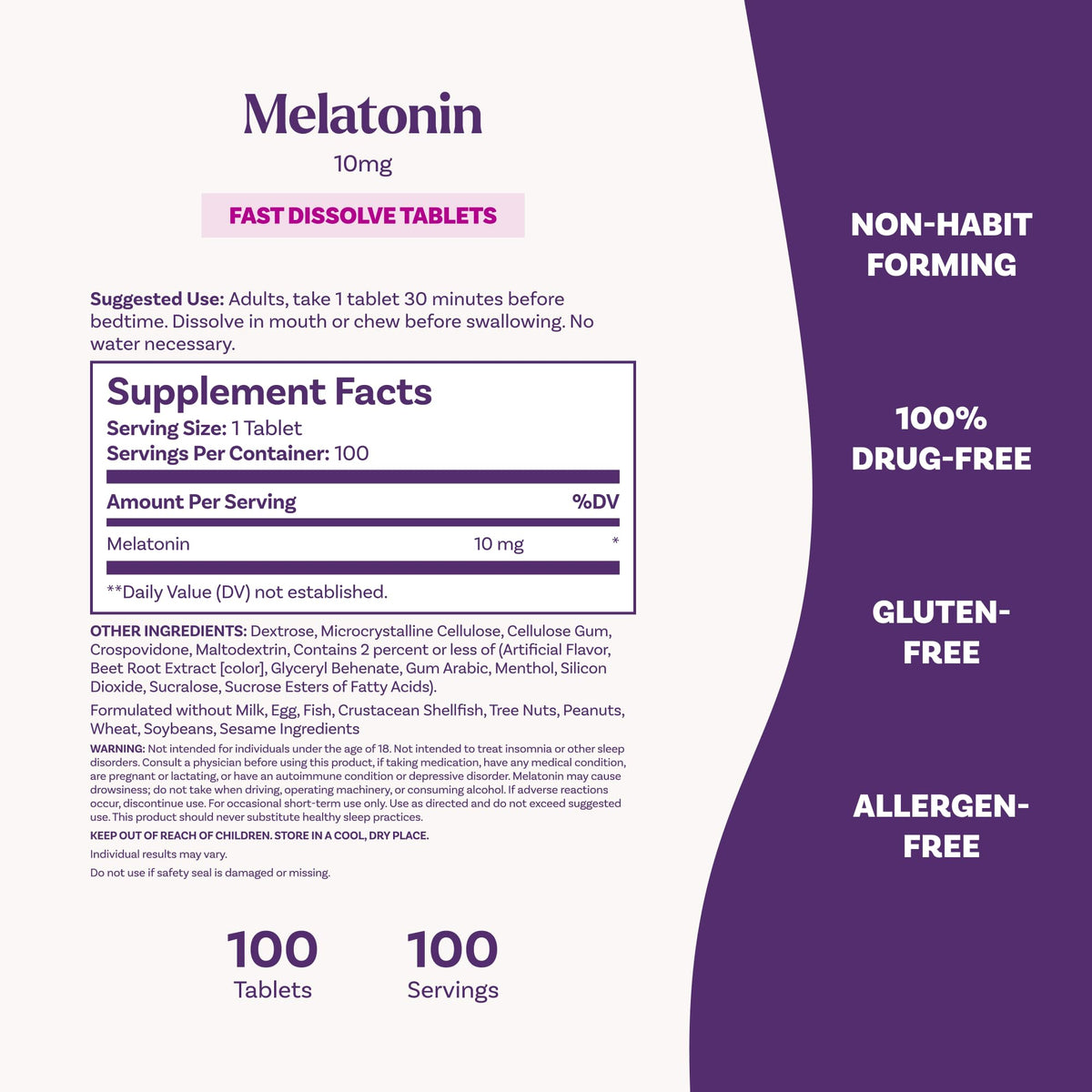 Natrol Melatonin 10mg Fast Dissolve Tablets - Strawberry Flavor, 100 Count, Sleep Support, Fast Dissolve Melatonin for Adults, 100-Day Supply - Maple Wellness Supplements